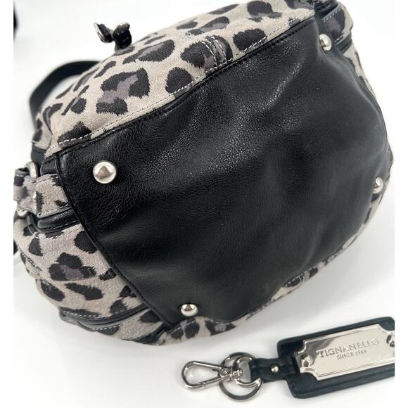 TIGNANELLO Vintage Leopard Suede Leather Drawstring Bucket Purse Bag + Keychain - Picture 9 of 15